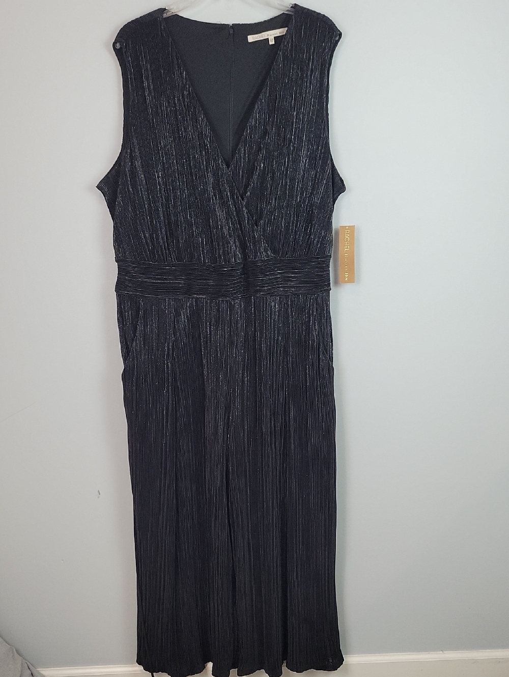 Rachel Roy black silver wide leg pleated palazzo jumpsuit 22W